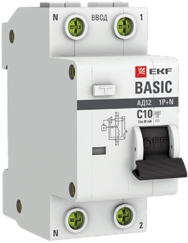 Автомат дифференциального тока АВДТ EKF Basic АД-12 2п 10А 30мА 4,5кА C тип AC картинка